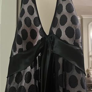 Knee length halter dress-size 8. Black lace polka dot overlay-from Dress Barn